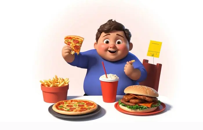 Boy Eating Fast Food 3D Picture Graphic Illustration